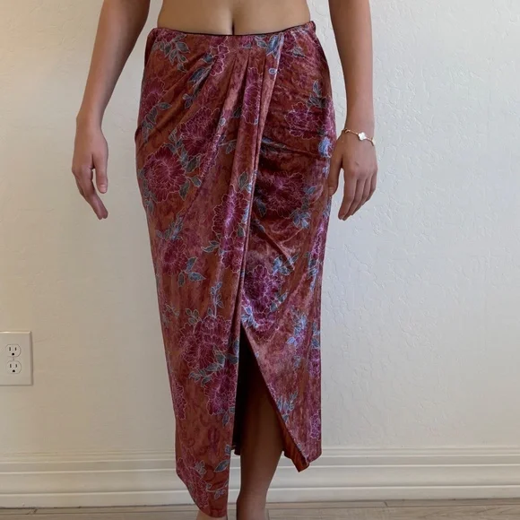 Free People Poets Velvet Sarong Skirt, Size XS, in a Rust Combo, boho - Picture 5 of 9
